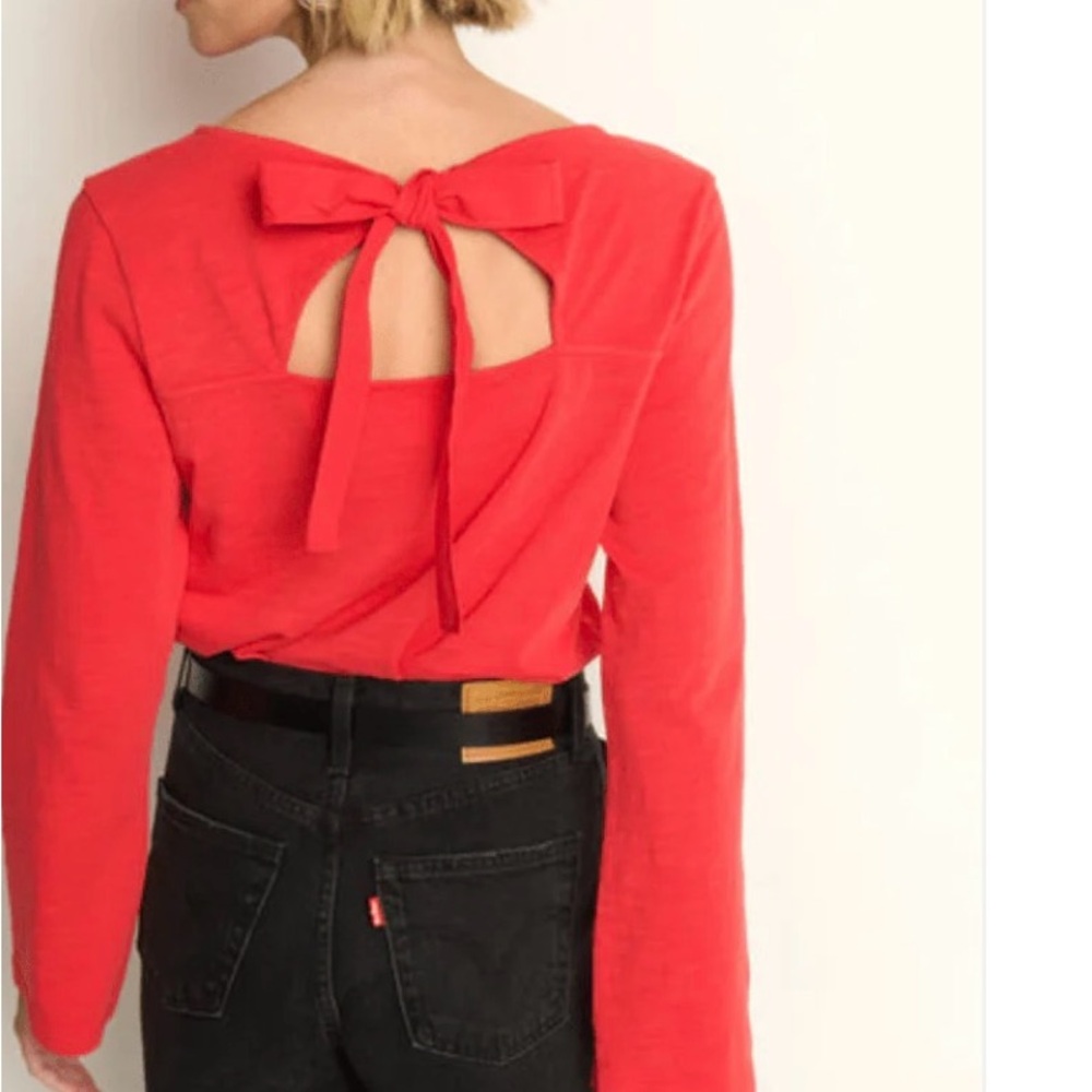 Nation LTD Red Bow Back Long Sleeve Top
